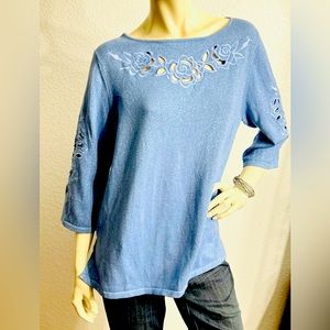 Bob Mackie Wearable Art Tight Knitt Sweater w/Floral Cutouts LS-3